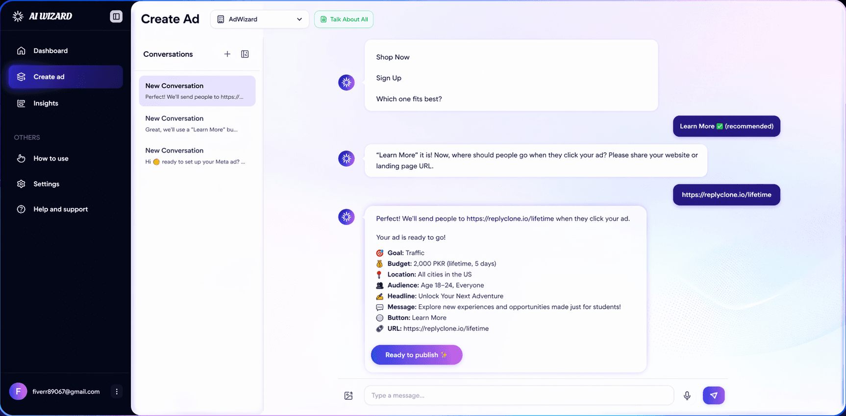 AdsLive campaign creation workspace